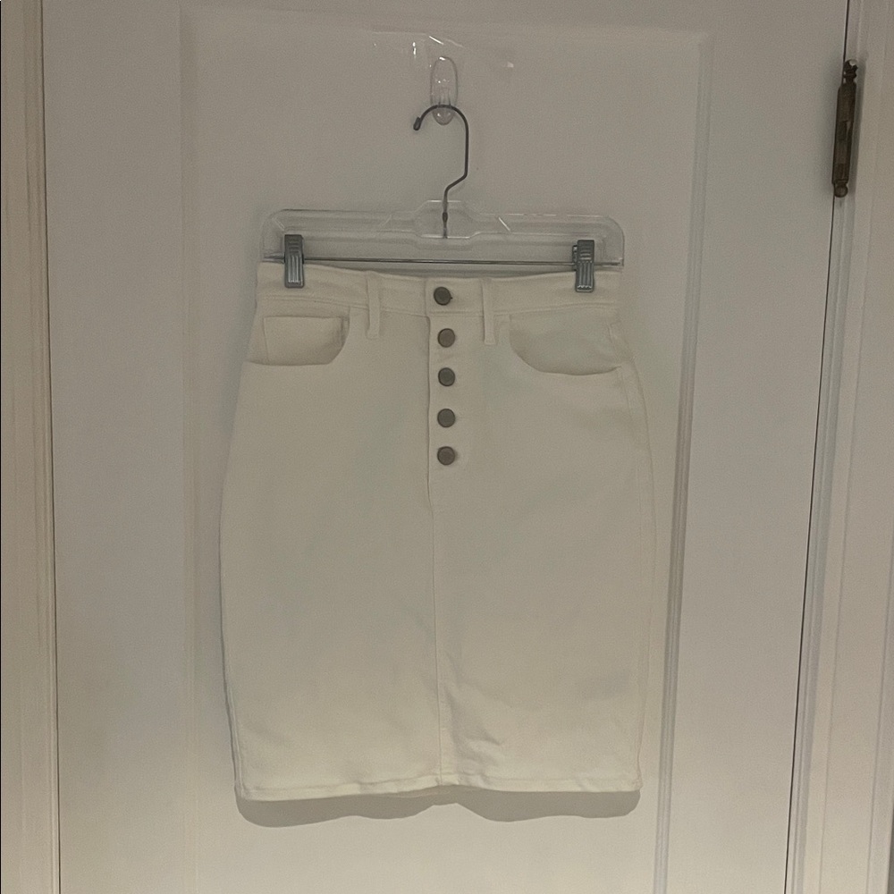 Denim White Button-Front Skirt